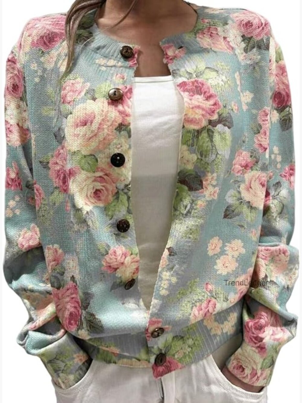 Floral Print Button Down Cardigan Sweater Lightweight Soft Fall Trendy